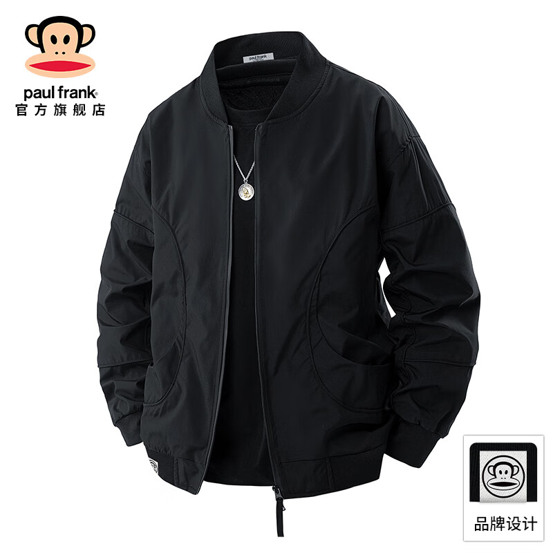 大嘴猴（paul frank）日系棒球服夹克男士春秋季新款潮牌宽松百搭简约运动休闲外套男装 黑色 【秋季新品】 5XL 【建议200-220斤】