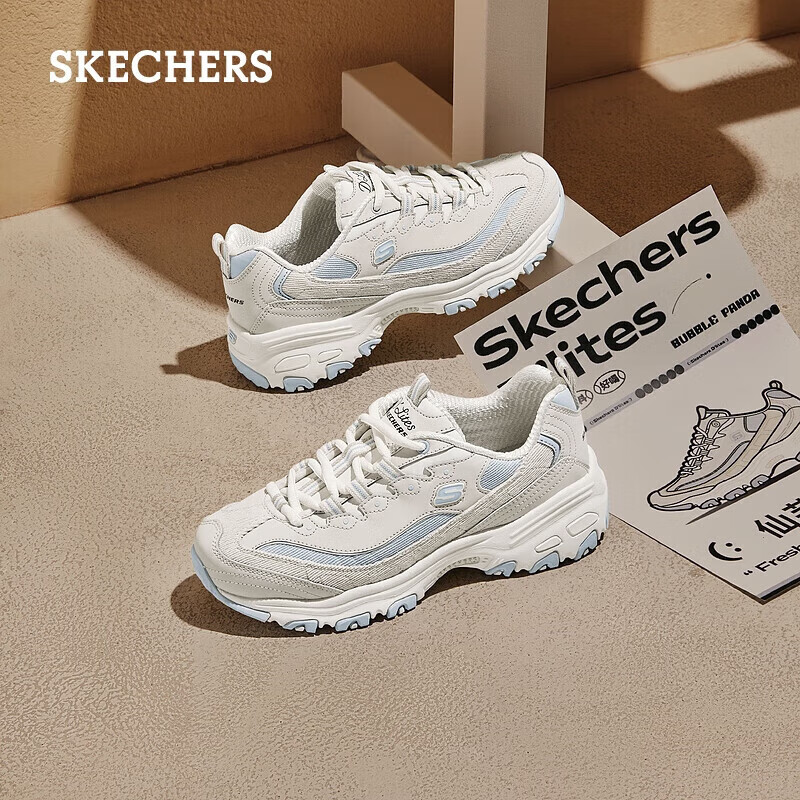 斯凯奇(Skechers)奶茶熊秋冬季男女复古熊猫老爹鞋百搭情侣运动896276 自然色/灰色/NTGY 37.5