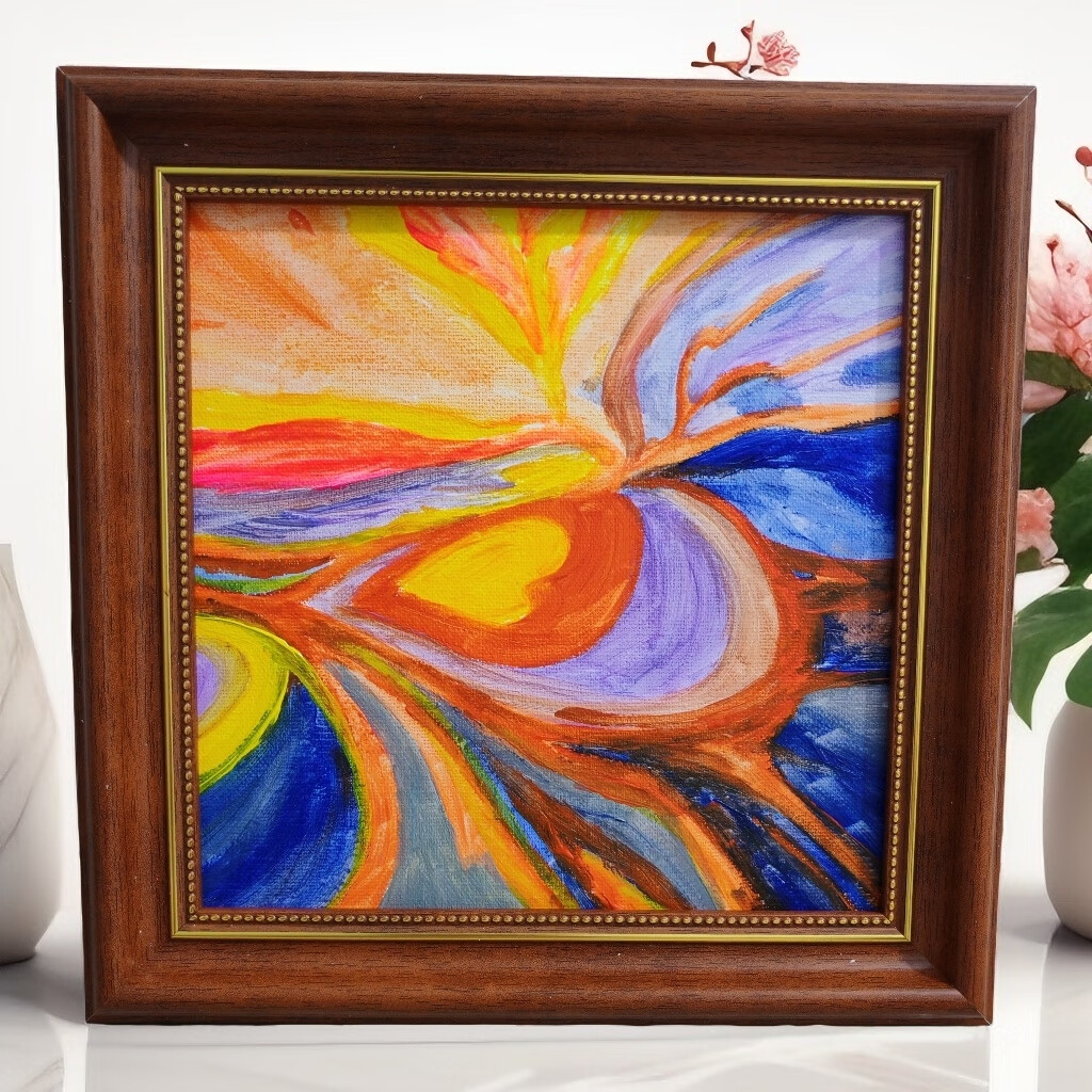 旭日东升装饰画流水生财油画客厅沙发装饰招财风水办公室挂画木框