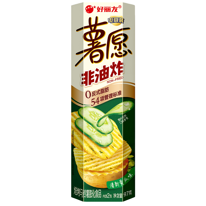 好丽友（ORION）薯愿薯片非油炸儿童零食薯片多口味膨化食品追剧办公室休闲小零食 【清新黄瓜味】97g*1盒