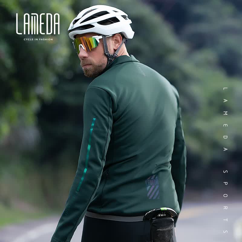 兰帕达（LAMEDA）10°秋冬季骑行服男公路车抓绒防风保暖自行车长袖套装外套随风 防风抓绒外套【随风】绿色 L