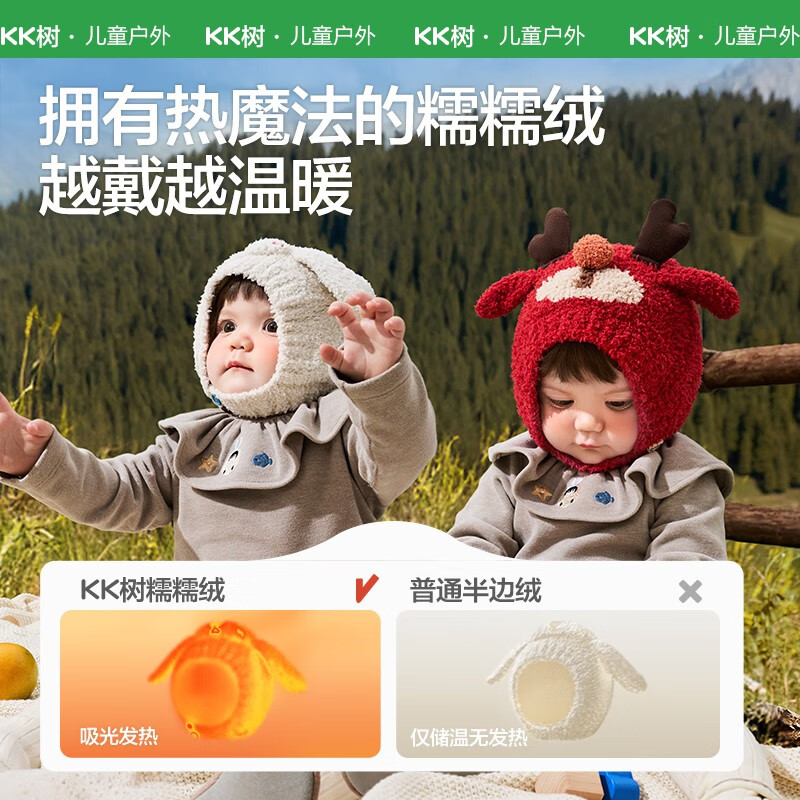 KocotreeKK树宝宝帽子秋冬男童女孩幼儿护耳帽A类婴儿套头帽25新款冬帽 麋鹿呦呦2.0 M：建议头围44-48cm，1-2岁