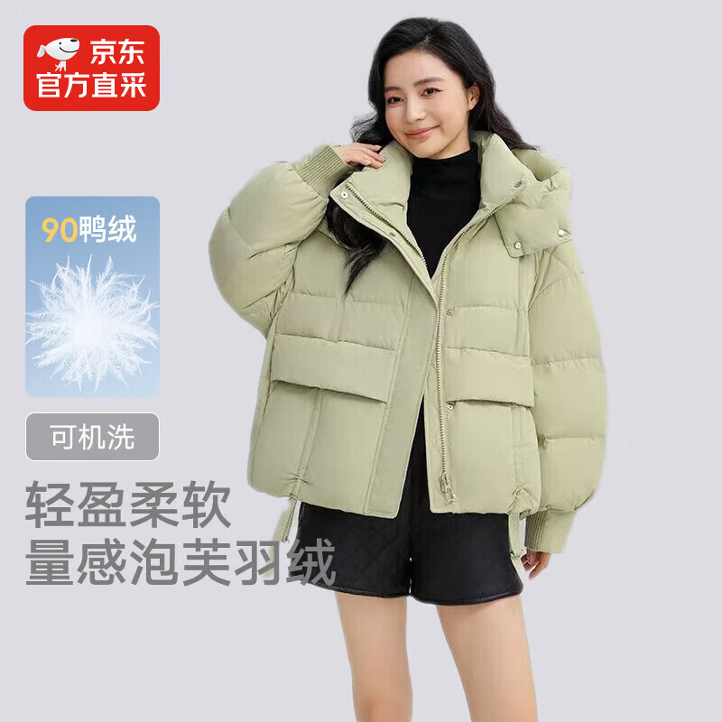 IKELUOZI泡芙羽绒服女2025冬季新款加厚保暖面包服时尚百搭防风外套 绿色 S