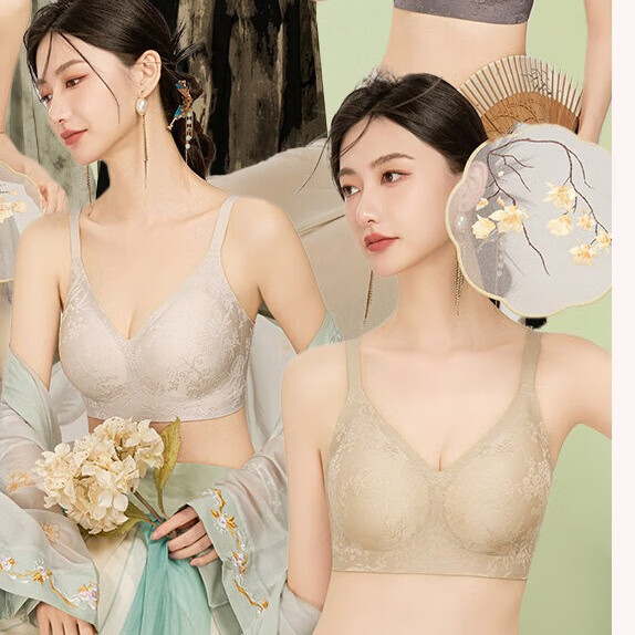 都市丽人新中式国风提花女士内衣女聚拢上托无钢圈文胸薄款无痕内衣胸罩 国风提花内衣【檀香肤+瓷白色】 2件装 M (建议95-110斤) 京东折扣/优惠券