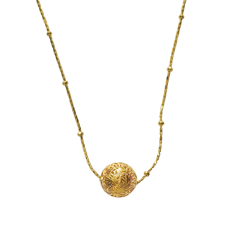 赤松仙黄大仙有求必应珠道法饰品符祝福925银镀金镂空国风许愿金珠项链