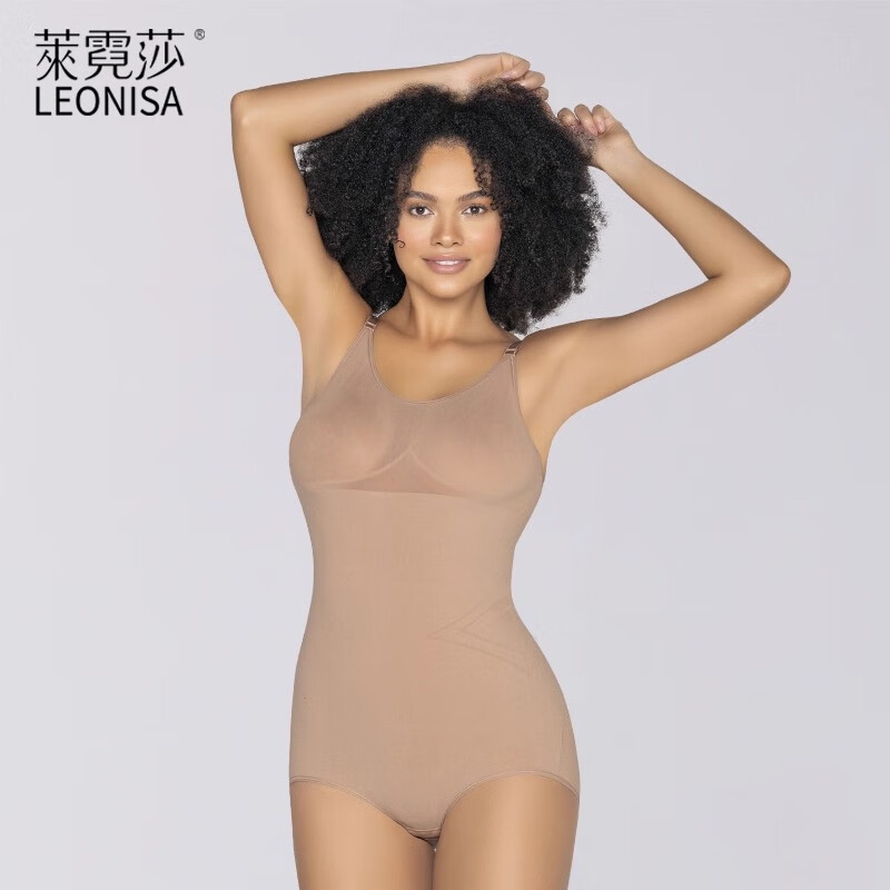 Leonisa收腹透气塑身衣连体衣女无痕束腰瘦身塑形衣服平角裤超薄 黑色 M