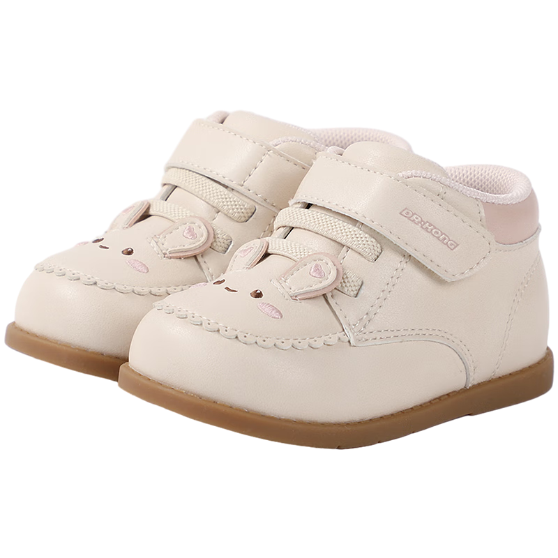 江博士(DR·KONG)冬季女童透氣公主步前鞋 軟底魔術(shù)貼寶寶嬰兒鞋 米色 21 腳長(zhǎng)約12.0-12.6