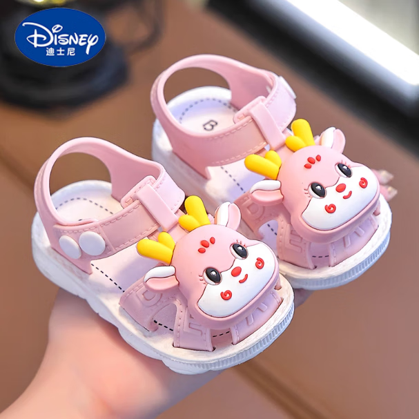 迪士尼（DISNEY）夏季新款兒童涼鞋女童0-3歲寶寶軟底卡通防水防滑室內可愛學步鞋 粉紅色 19 /內長12.0cm約1歲3個月