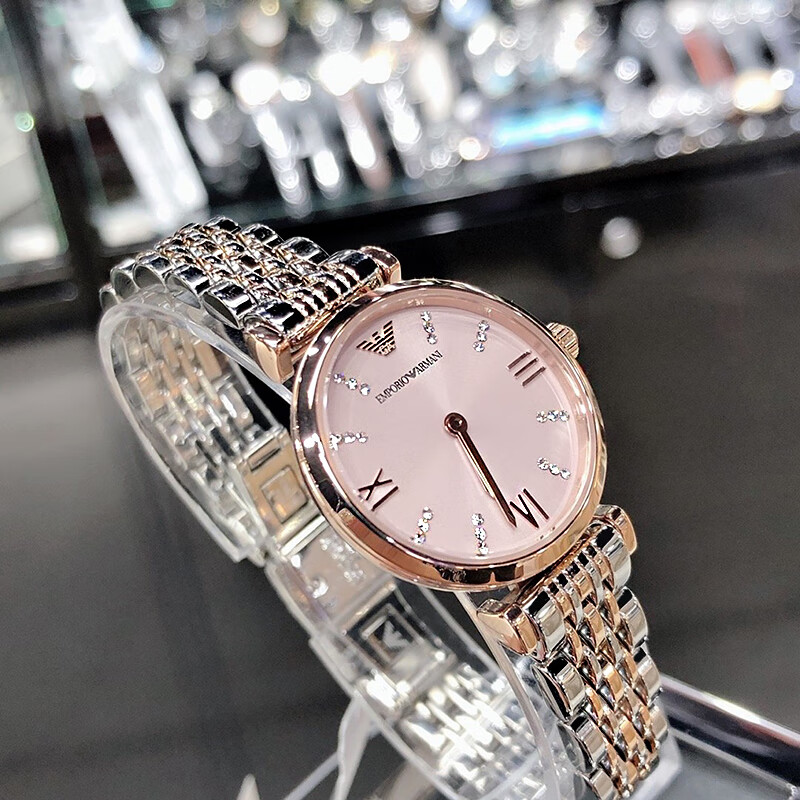阿玛尼正品阿玛尼满天星手表女摩天轮镶钻防水女表轻奢送礼物520AR1926 AR11223粉色表盘28mm 32mm