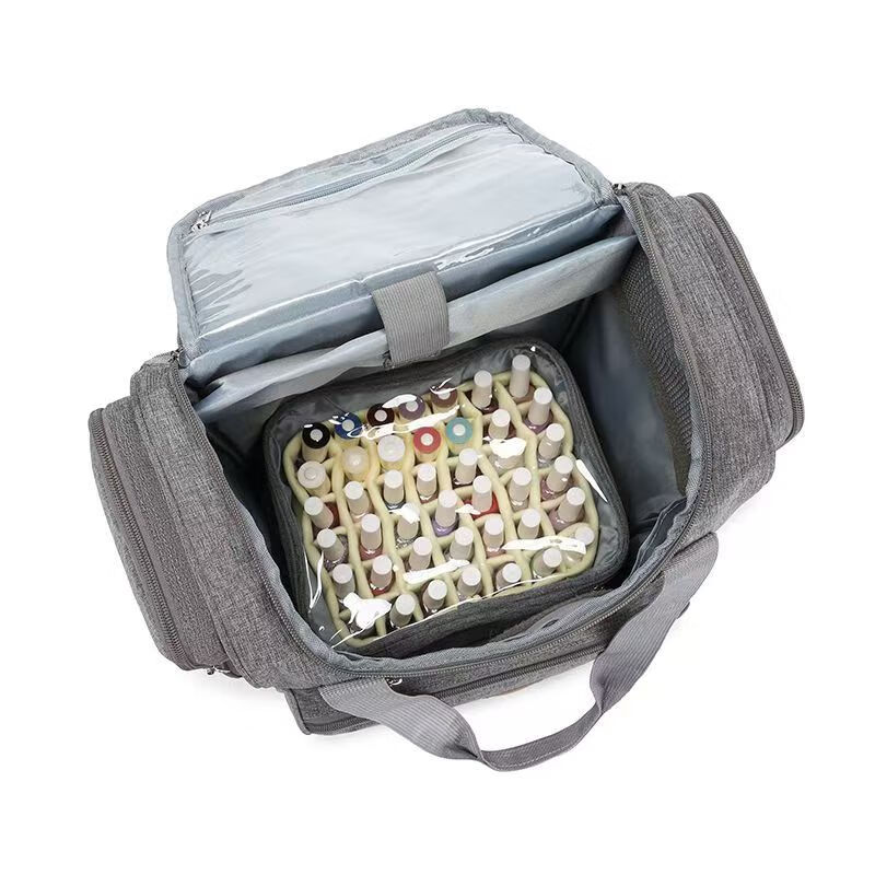 CHUMYUM新款84瓶大容量精油双肩化妆包上门美甲多功能便携指甲油手收纳包 灰色款