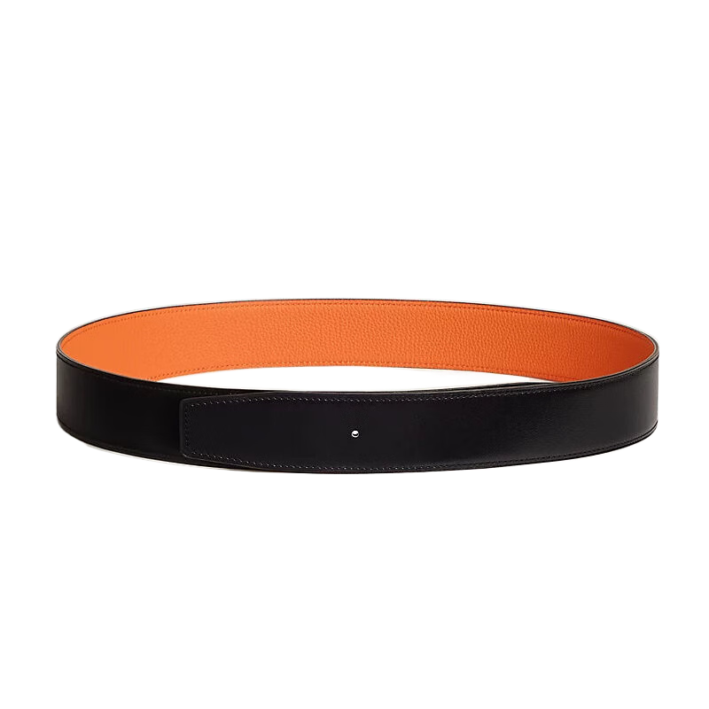 愛馬仕(HERMES)雙面男士皮腰帶新款Togo皮小牛皮帶 不帶扣 寬38mm 黑橙色 85cm