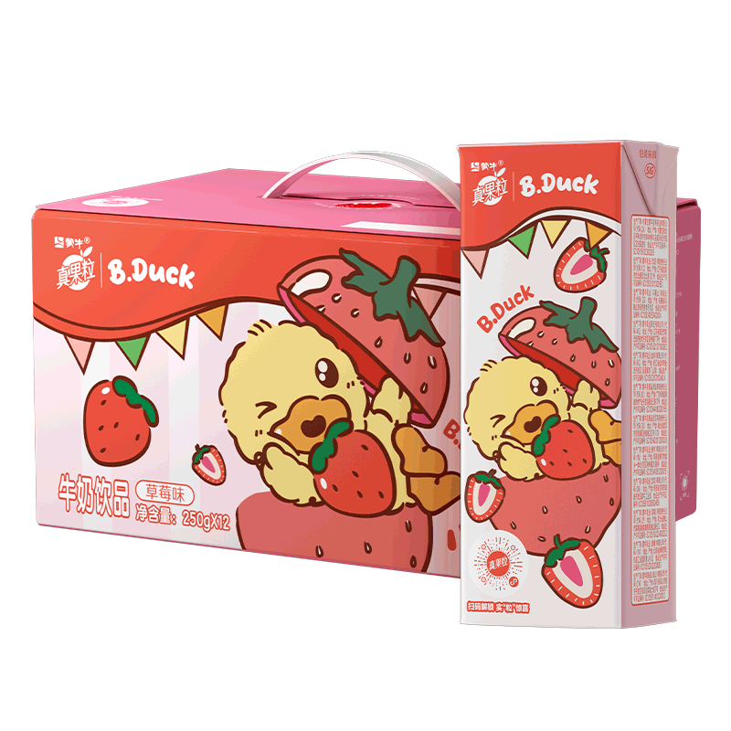 真果粒牛奶饮品草莓味苗条装 250g×12盒