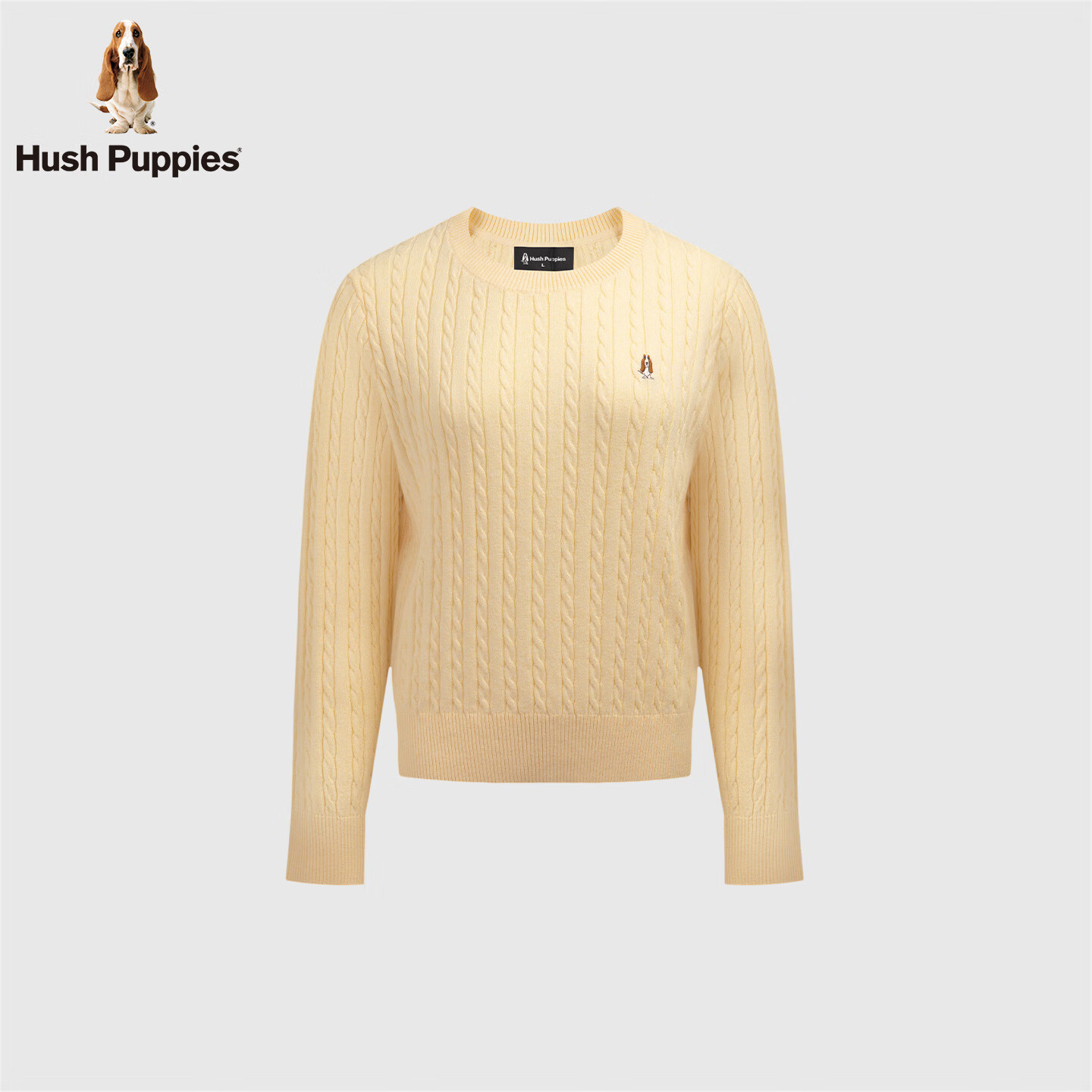 暇步士(Hush Puppies)【何泓姗明星同款】女装2025秋冬新款经典基础软糯含羊绒线衣 嫩鹅黄 S