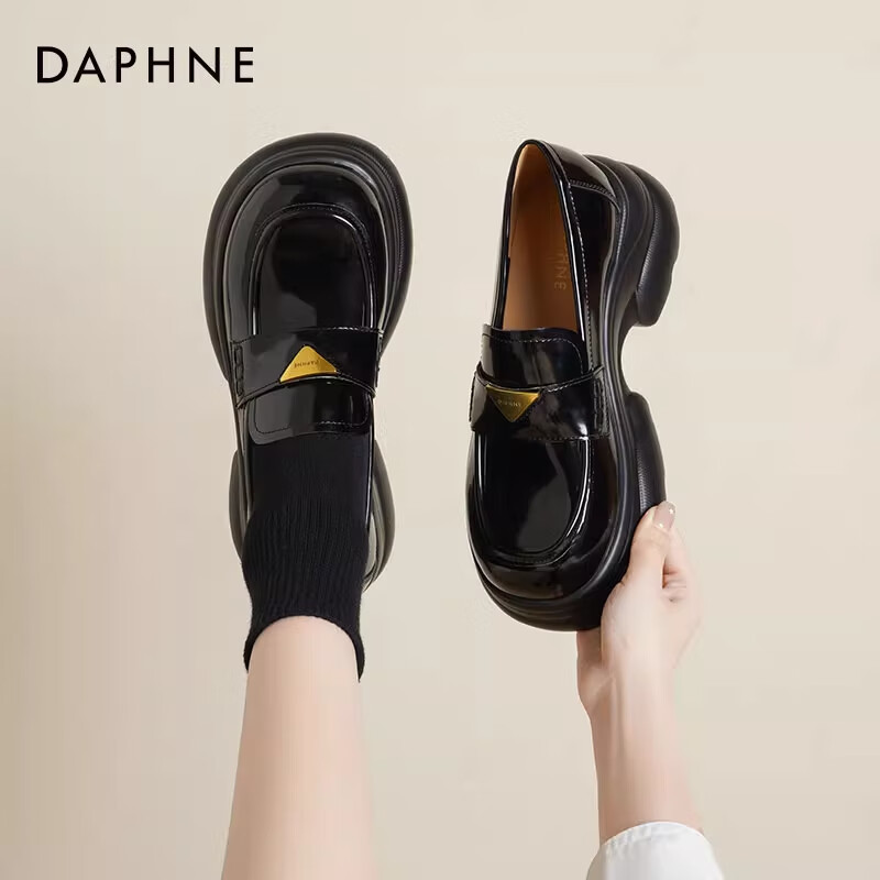 达芙妮厚底乐福鞋女2025新款秋季增高百搭单鞋女复古英伦风jk小皮鞋女ZJ 黑色  【6.5CM厚底】 40