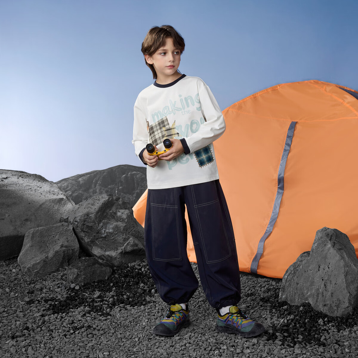 马骑顿(MQD)男童25秋新款户外工装裤露营登山束脚裤简约亲肤休闲裤 藏青 150