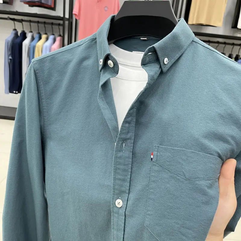 TOMMY JEANS汤米春秋纯棉长袖衬衫男装休闲纯色衬衣打底衫长袖T恤牛津纺衬衣 粉色 XL 140-160斤