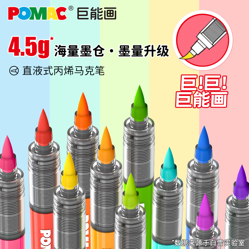 白雪【圣诞礼物】POMAC巨能画直液式丙烯马克笔软头儿童无毒可水洗画画水彩笔可叠色画笔DM91 36色/盒