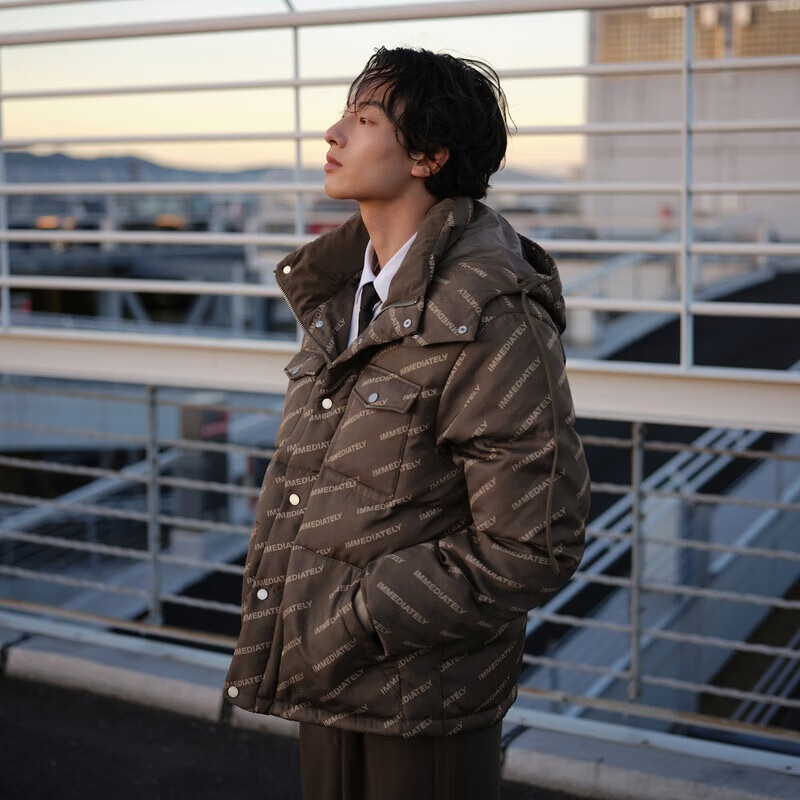 GXG男装反季多款低价羽绒服 GED1D2532194棕色满花连帽羽绒服 XL