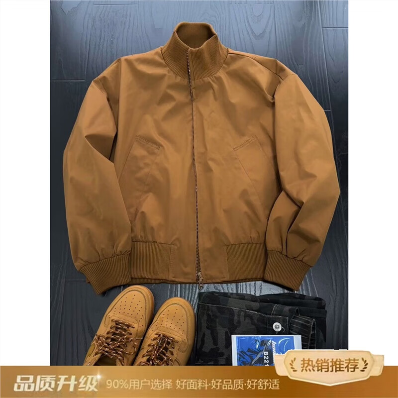 举风美式bomber飞行员夹克男款秋季短款廓形立领棒球服巴恩风工装外套 卡其色升级 XL