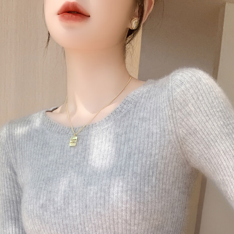 香影纯新款针织衫女圆领毛衣打底衫女秋冬女装内搭修身显瘦针织衫上衣女 原绒驼 XL  (建议115-125斤)