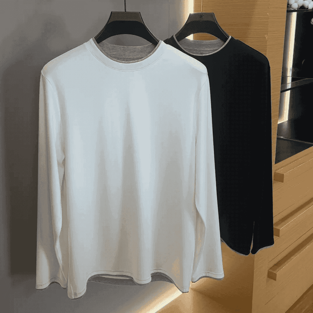 【认准正品】双领净版男士长袖T恤秋冬男士打底衫圆领百搭休闲 白色 L （建议120-135斤）