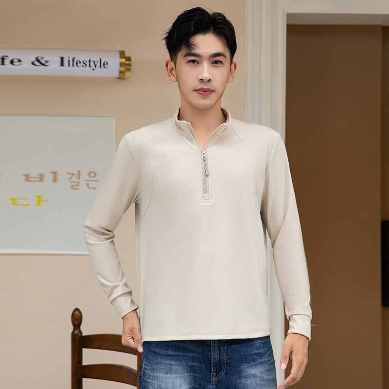 CronetKcnsy秋冬情侣男女同款半拉链立领德绒打底衫运动休闲百搭卫衣绒衫 燕麦色-男款 XL (120-140斤)