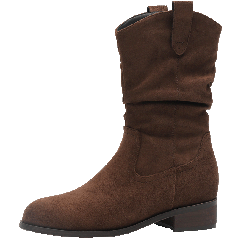 ZHR堆堆短靴女粗跟西部牛仔女靴秋冬絨面騎士馬丁靴女 BL656 深棕 39