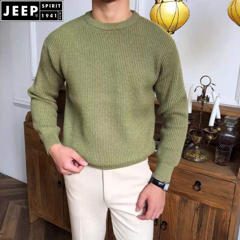 JEEP SPIRIT秋冬加厚毛衣男士韩版潮流宽松日系针织衫冬季慵懒风线衣打底衫男 绿色 M