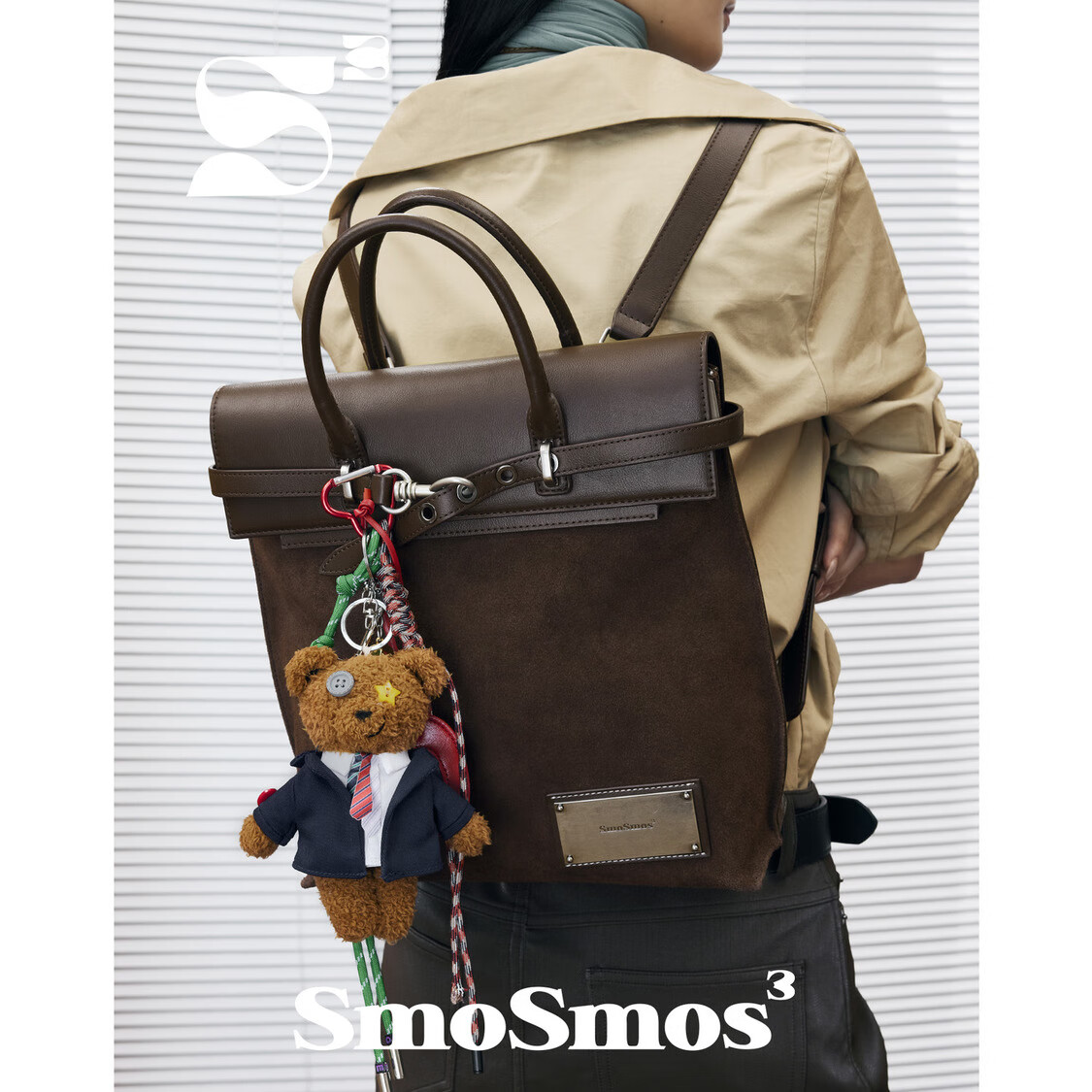 SmoSmos【Boxing包】麂皮原创双肩包通勤女背包真皮电脑包登山包生日礼物 中号麂绒棕