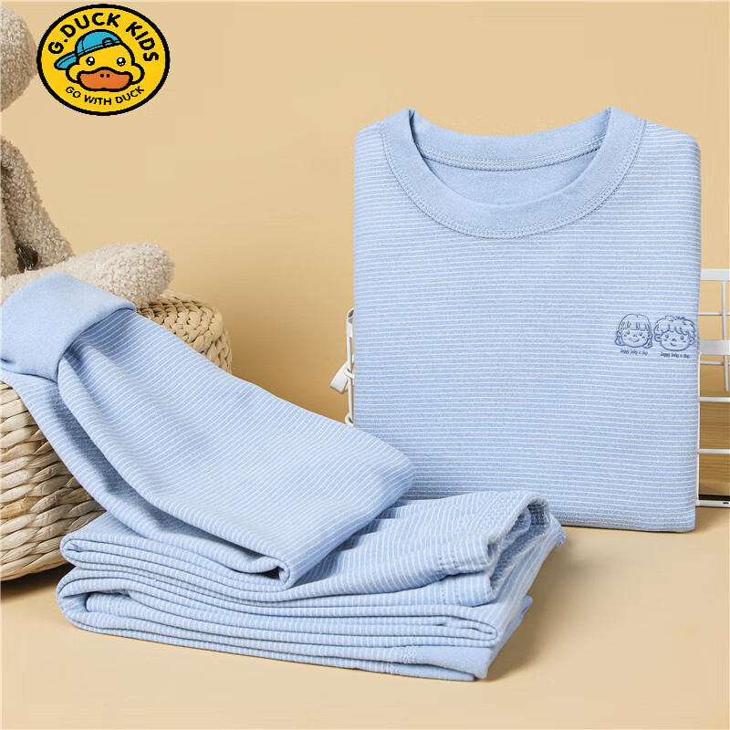 G.DUCKKIDS儿童保暖内衣套装男童秋衣秋裤女宝宝绒德无痕加绒青少年秋冬睡衣 天空蓝 90
