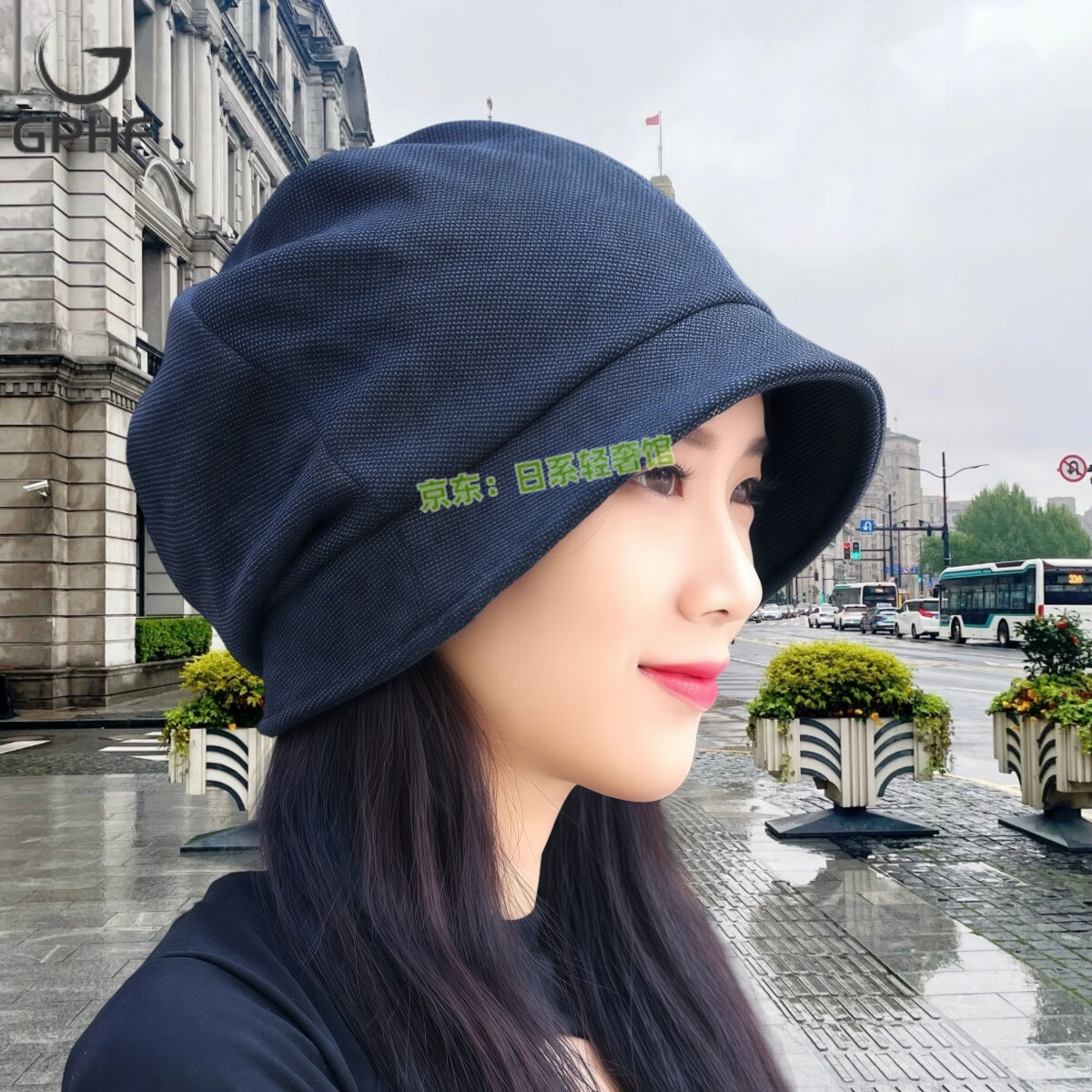 GPHF日本盆帽女春秋冬保暖加绒渔夫帽时尚百搭大头帽显脸小骑车妈妈帽 藏青 均码55-65cm 有弹性