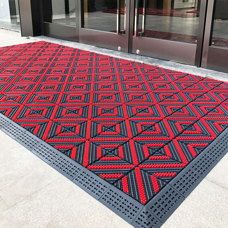 防滑地垫除尘脚垫进门垫刮泥商用家用地垫入户大门口脚垫入户门垫 三刷灰红(毛刷加密) 90cm*210cm【送橡胶锤】