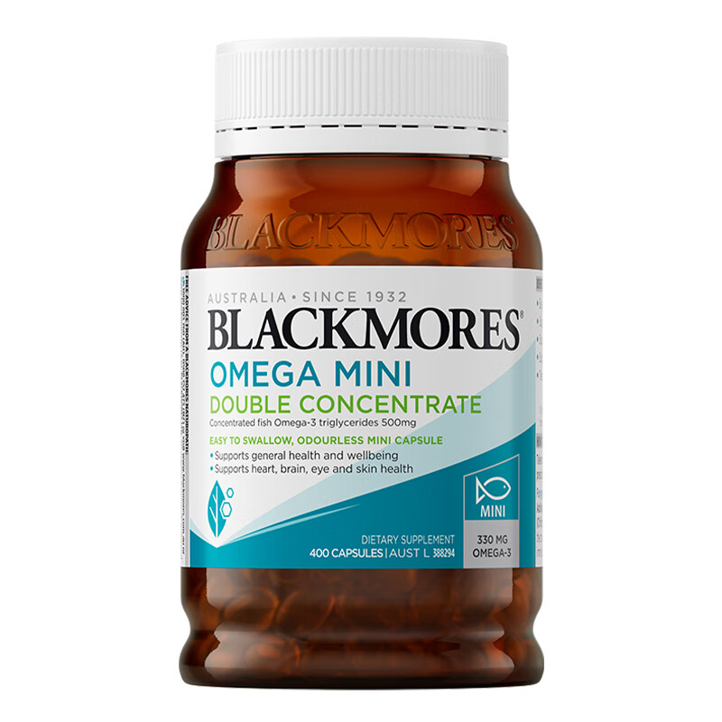 澳佳宝Blackmores 双倍Omege3浓度Mini深海鱼油软胶囊 DHA 高纯度无腥味 【双倍浓度】迷你鱼油400粒