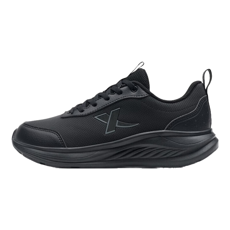 特步羽逸男跑步鞋运动鞋冬季轻便减震革面防泼水休闲跑鞋男鞋子黑色