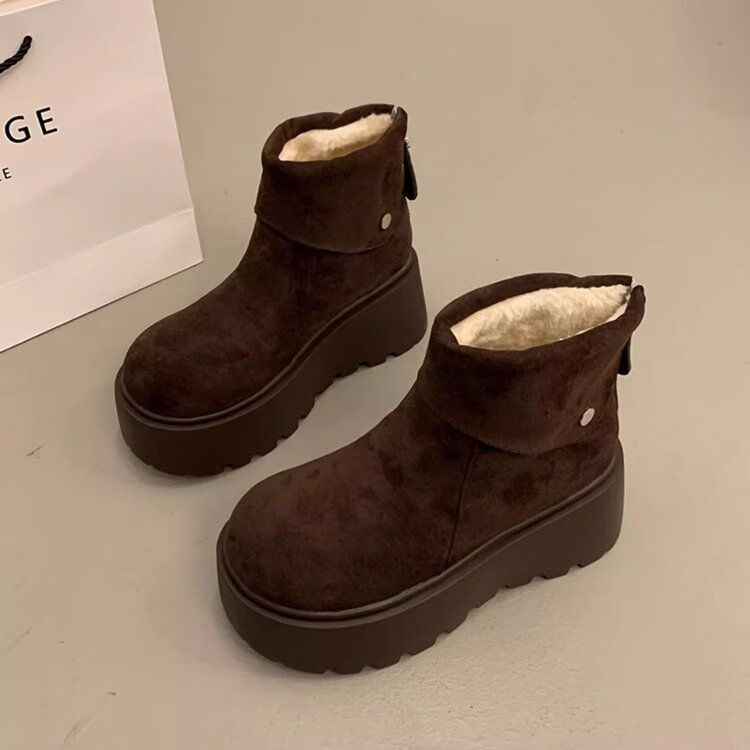 回力四季保暖增高厚底雪地靴女2025新款冬季勃肯鞋短靴女加绒加厚东北棉鞋 驼色 加棉 38