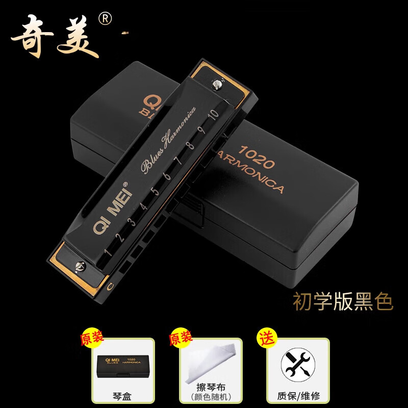 奇美布魯斯口琴10孔小學(xué)生用初學(xué)者兒童入門(mén)C調成人十孔藍調口琴 【初學(xué)版】黑色_標配