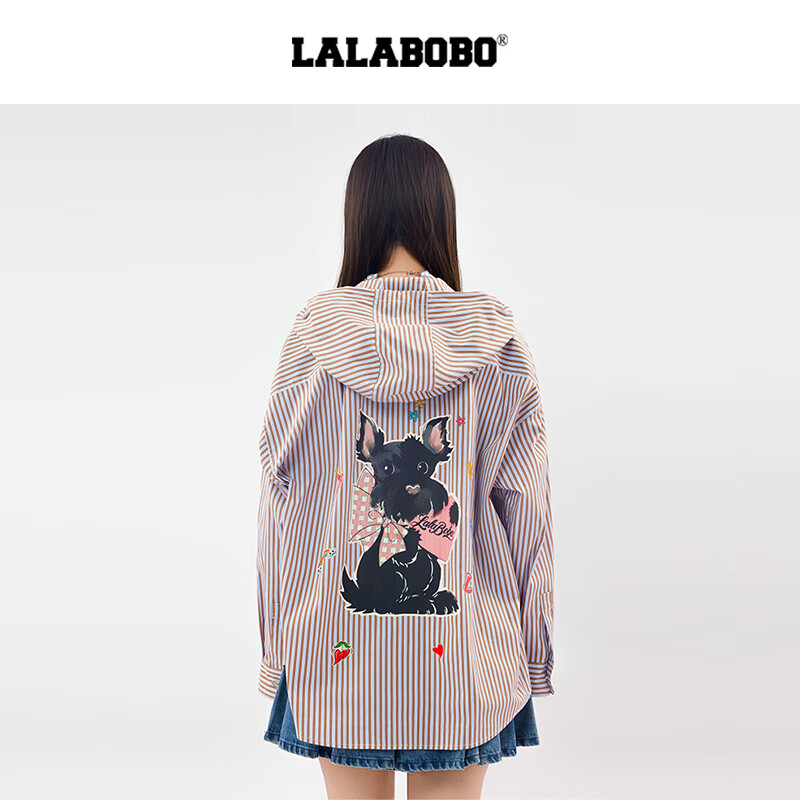 拉拉波波【商场同款】LALABOBO25年衬衫夏新款女原创潮牌条纹长袖印花上衣 咖色 S