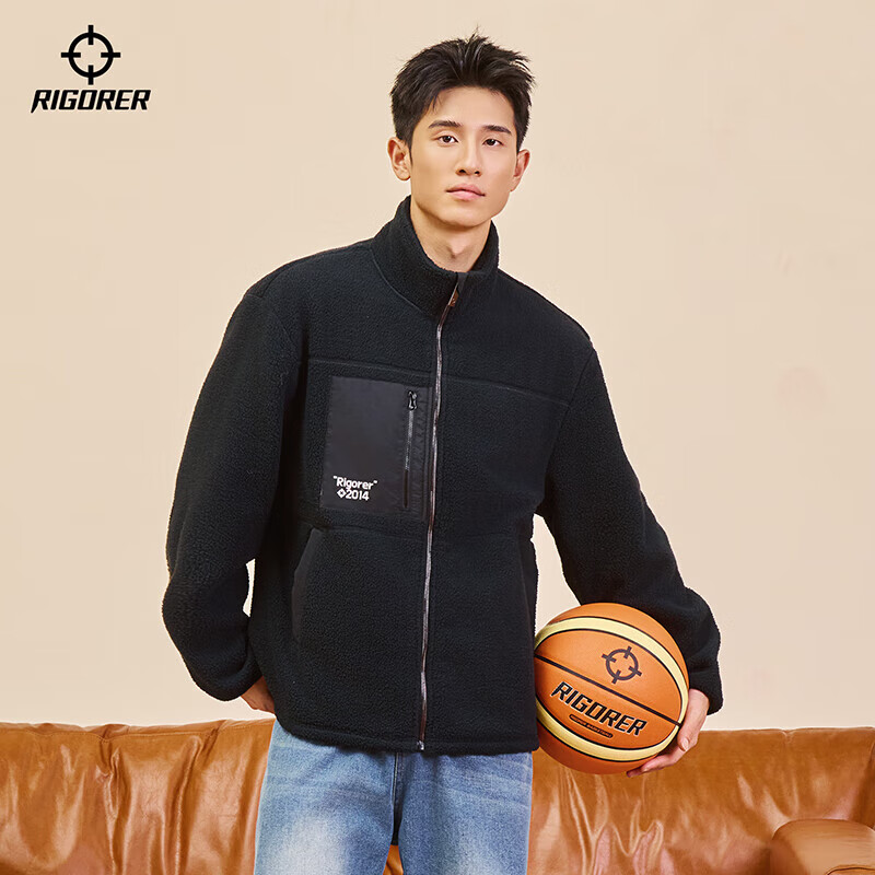准者防风摇粒绒外套男子春季新款户外运动保暖宽松撞色抓绒上衣 纯正黑 2XL (185)