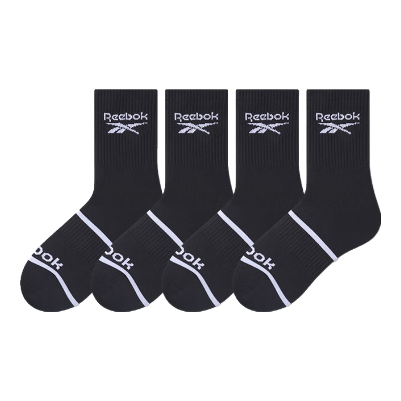 锐步25年秋季新品10A抗菌潮搭运动袜 学生男透气吸汗弹力束腰高筒袜 4黑 均码