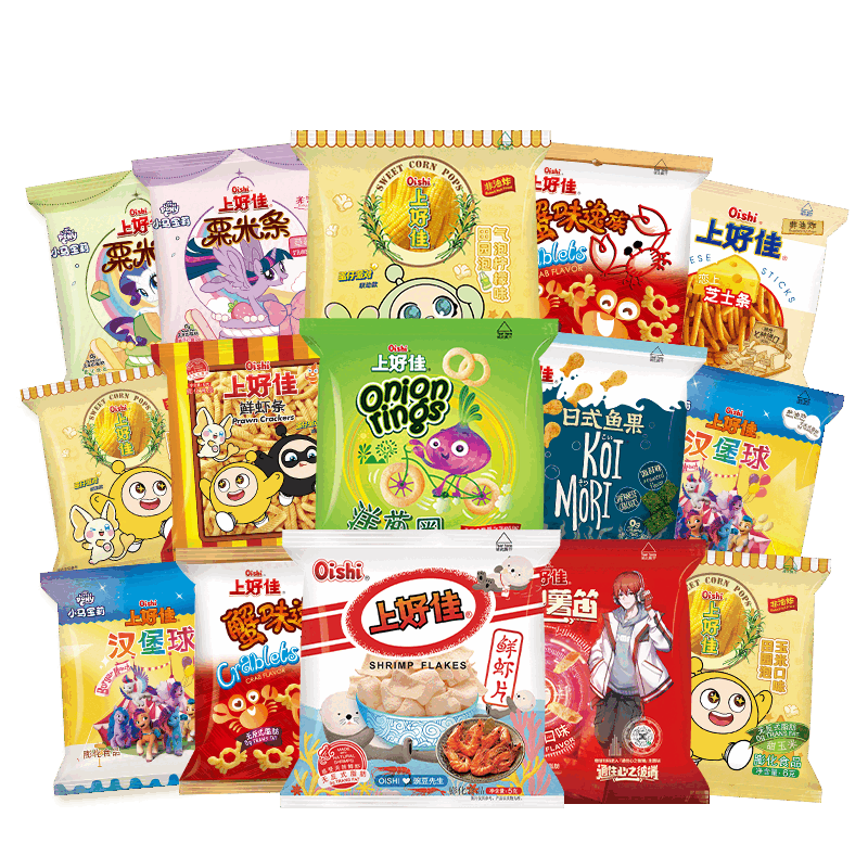 上好佳（Oishi）零食膨化组合（5g-6g）共50包口味随机 膨化5g-6g共50包