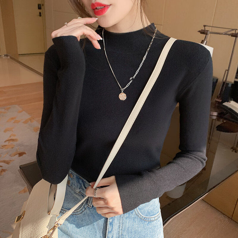 诗莉奥(SHILIAO)半高领针织衫毛衣女秋冬新款长袖百搭洋气修身显瘦内搭打底衫上衣 白色 均码 【80-120斤】