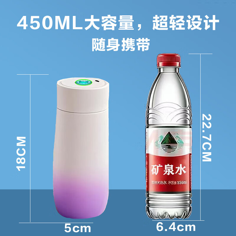 摩升指纹水杯蓝牙解锁智能指纹保温杯儿童男女学生专用316不锈钢450ML 白粉 无蓝牙