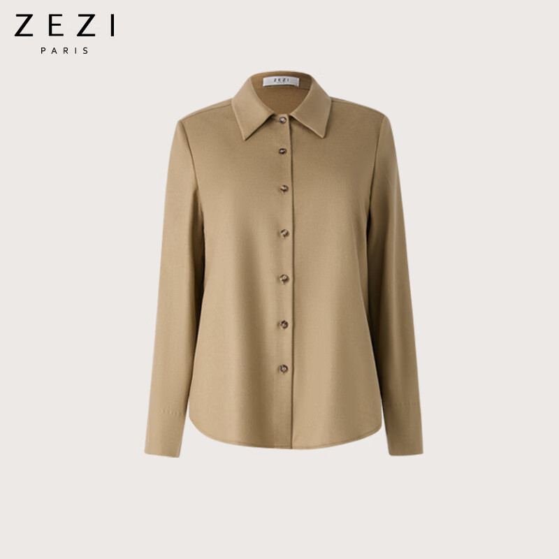 ZEZI羊毛莱塞尔长袖衬衫女2025秋冬款单排扣女士休闲绒面衬衣通勤时尚 静雅黑 L （125-135斤）