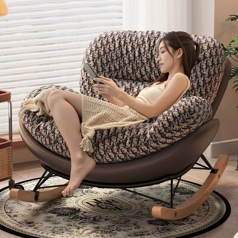 素树家居蝴蝶摇摇椅升级底座猫抓皮大号超软午睡躺椅阳台休闲单懒人沙发椅 咖啡色拼D字纹 升级猫爪皮底座+绒布坐包