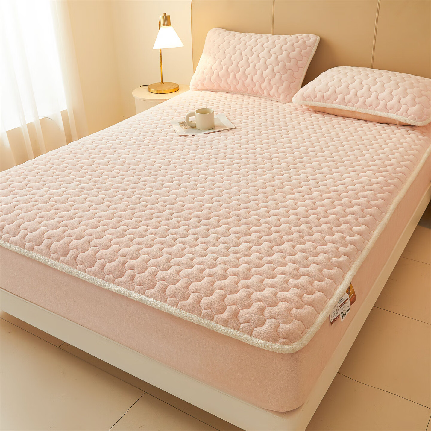 雅鹿牛奶绒夹棉床笠1.8米x2米床单床套罩床垫保护套加厚a类母婴三件套 牛奶绒夹棉床笠-玉颜粉【A类加绒加厚】  150*200+30cm高度