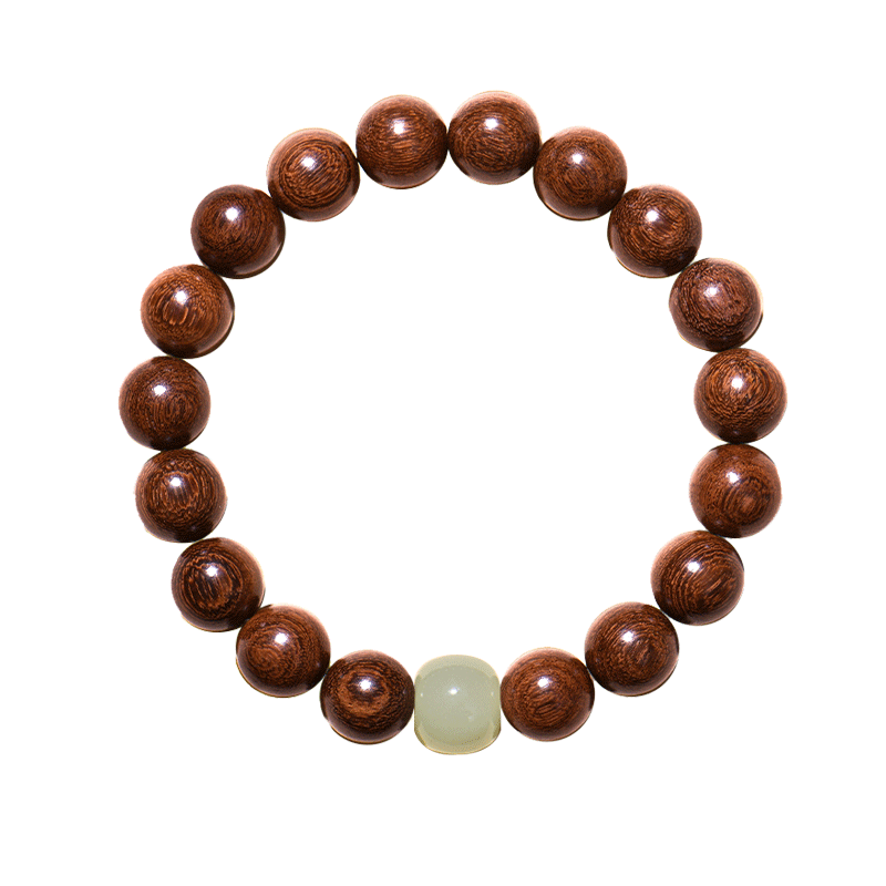 峨眉山金丝檀木手串和田玉珠手链男女款情侣手链本命年生日礼物