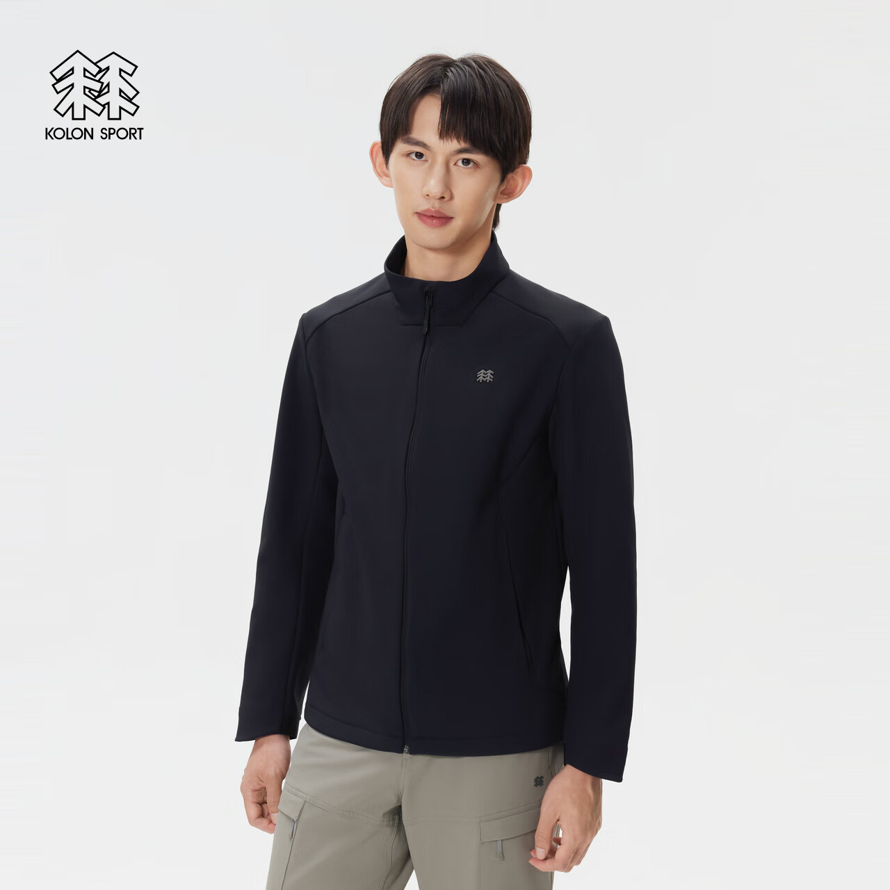 KOLON SPORT/可隆户外软壳衣 男士防泼水防风透湿保暖立领拉绒夹克 LHJK5WN155-BK 黑色 XL 180/100A