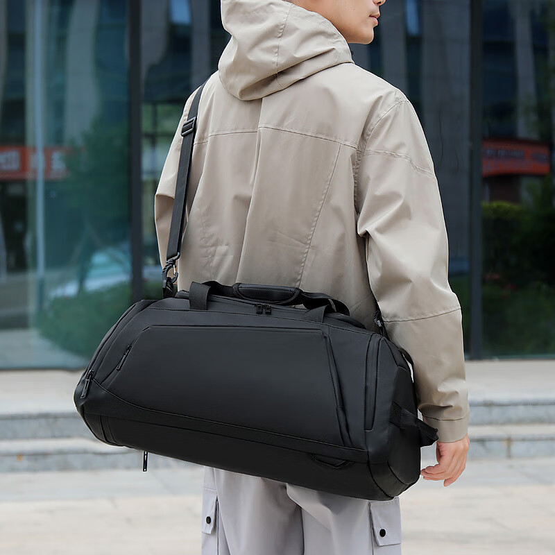 曼月依大容量收纳包多功能分层衣物袋手提包干湿分离出差旅游行李袋防水 黑色丨干湿分离丨旅行健身包大号