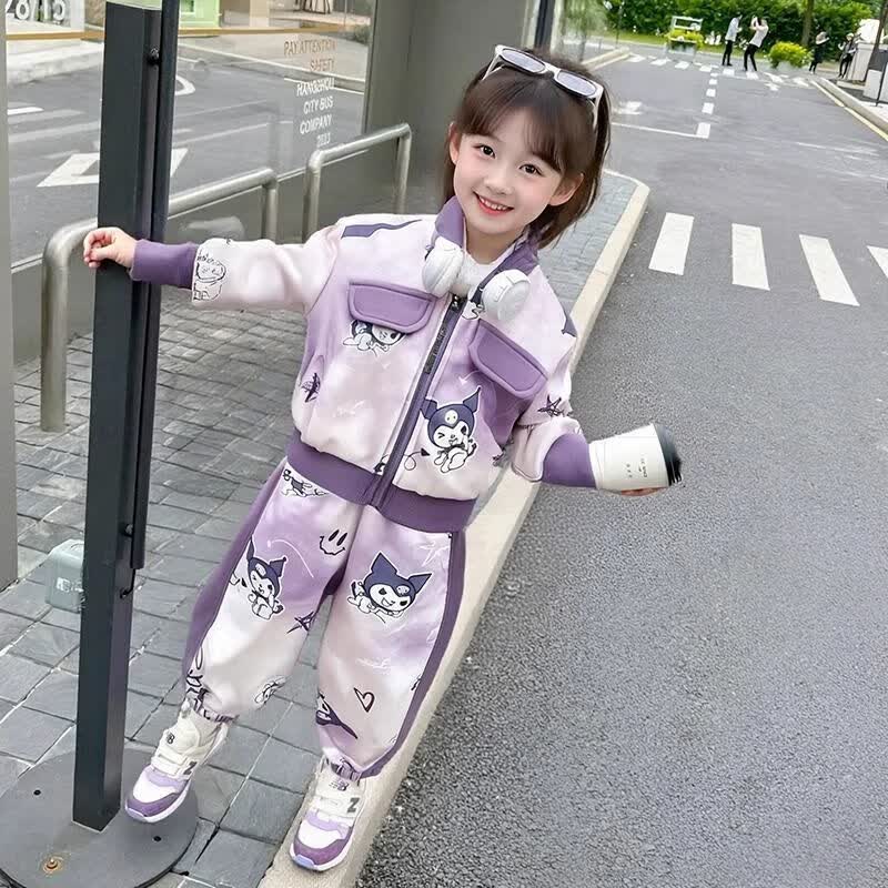 G.duck小黄鸭女童库洛米套装25春秋季开衫洋气运动小女孩宝宝秋装两件套 粉色【套装】 140 码建议身高130-140cm