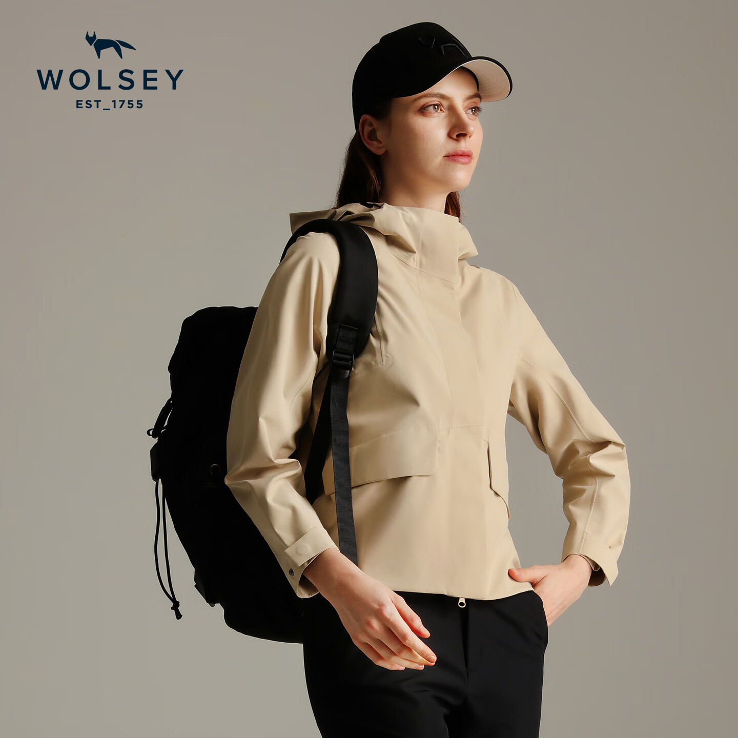 WOLSEY【防风防水】单层3L冲锋衣男女款通勤透气连帽夹克春秋外套 浅蓝灰色-女款 XL 【男款180女款175】